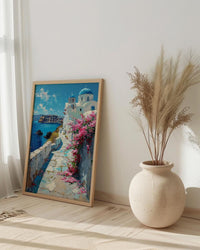 Santorini Wall Art, Greece Beach Decor - Blue Dome Poster