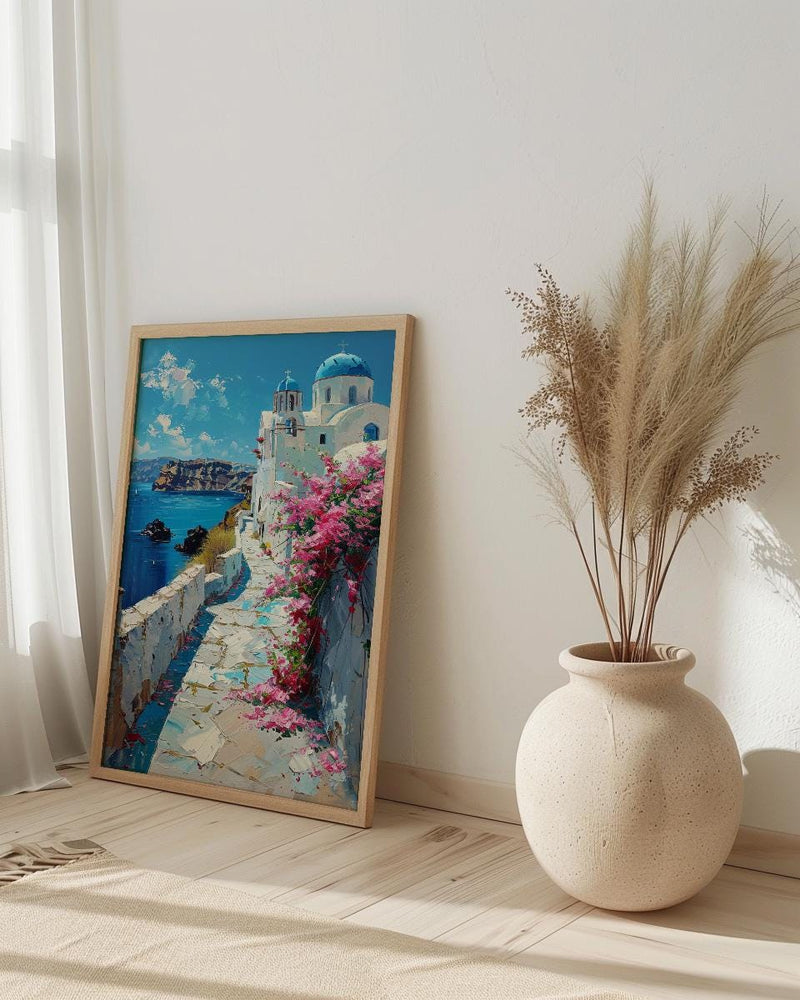 Santorini Wall Art, Greece Beach Decor - Blue Dome Poster