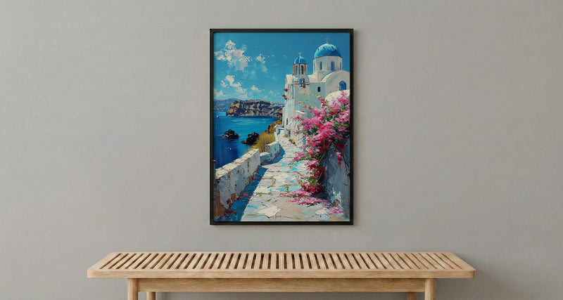 Santorini Wall Art, Greece Beach Decor - Blue Dome Poster
