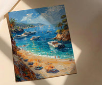 French Riviera Poster, Ocean Yacht Decor - Striped Umbrella Art