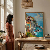 Cinque Terre Art Print, Italy Coastal Decor - Pastel House Print