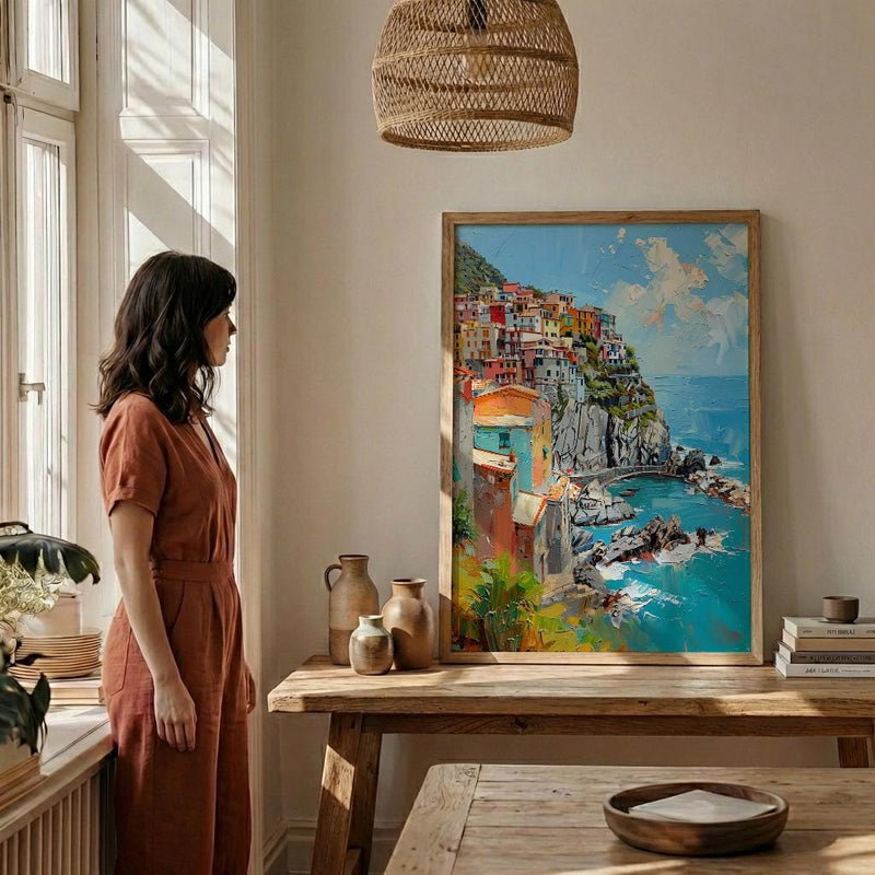Cinque Terre Art Print, Italy Coastal Decor - Pastel House Print