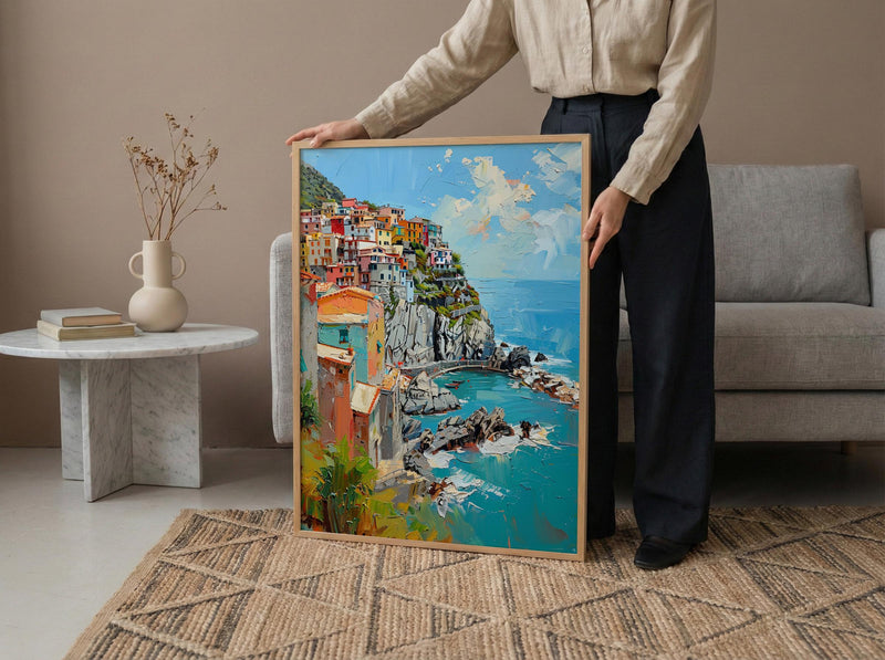 Cinque Terre Art Print, Italy Coastal Decor - Pastel House Print