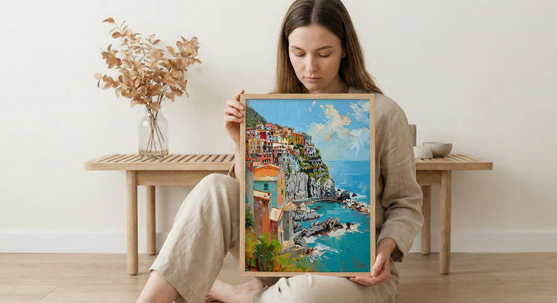 Cinque Terre Art Print, Italy Coastal Decor - Pastel House Print