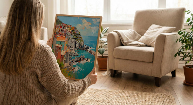 Cinque Terre Art Print, Italy Coastal Decor - Pastel House Print