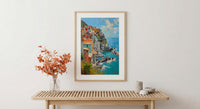 Cinque Terre Art Print, Italy Coastal Decor - Pastel House Print