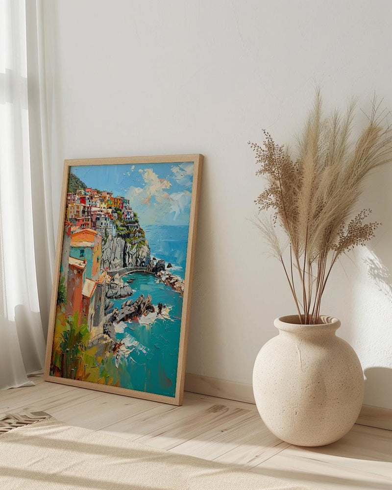 Cinque Terre Art Print, Italy Coastal Decor - Pastel House Print