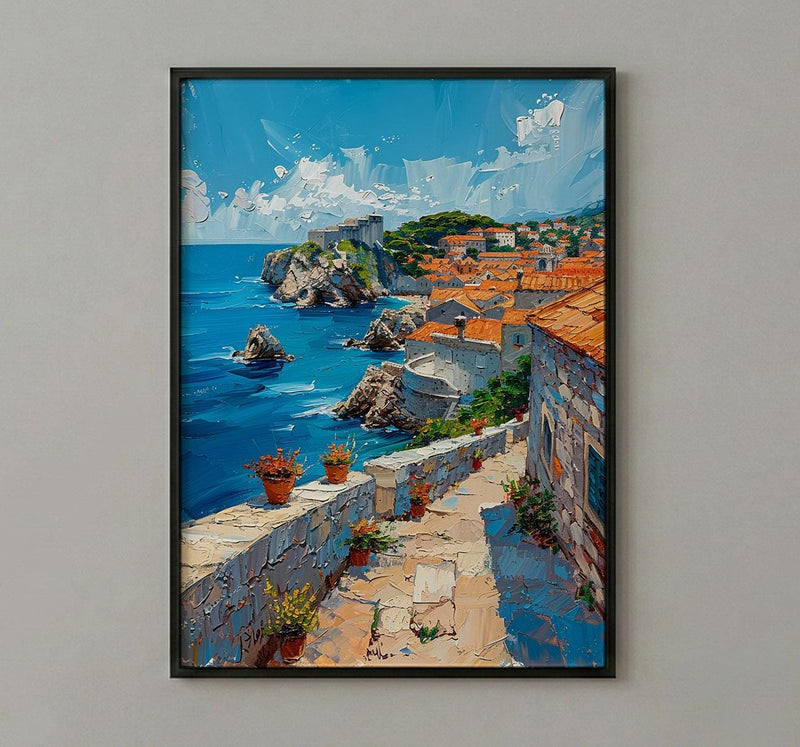 Dubrovnik Wall Art, Croatia Ocean Decor - Historic Stone Print
