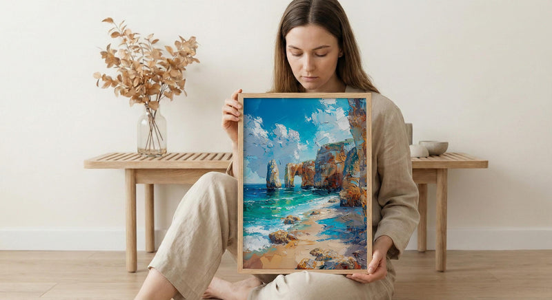 Algarve Portugal Poster, Ocean Cliff Decor - Turquoise Sea Art