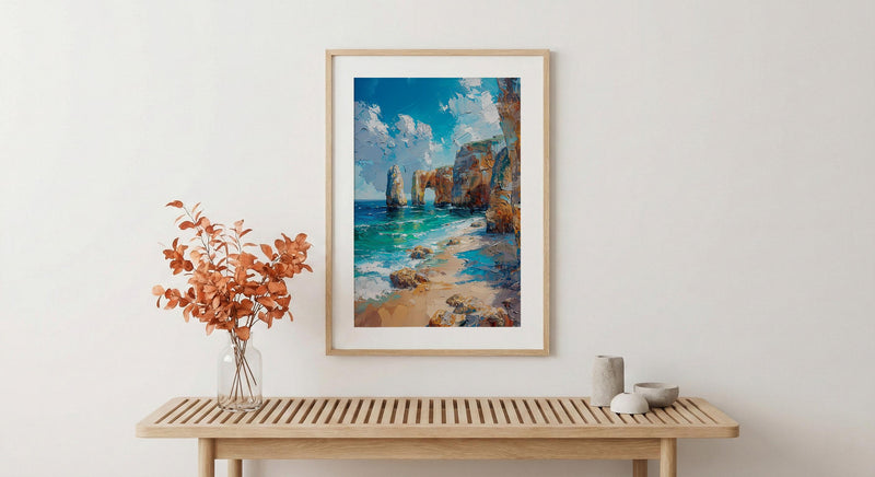 Algarve Portugal Poster, Ocean Cliff Decor - Turquoise Sea Art