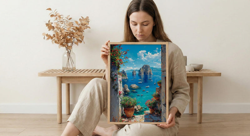 Capri Italy Wall Art, Faraglioni Rock Decor - Blue Ocean Poster