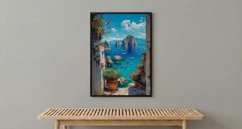 Capri Italy Wall Art, Faraglioni Rock Decor - Blue Ocean Poster