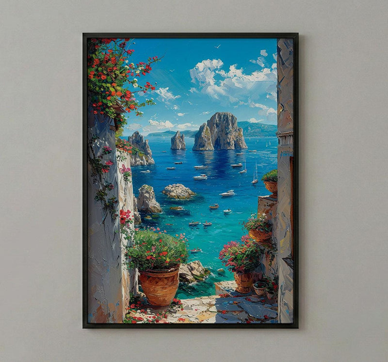 Capri Italy Wall Art, Faraglioni Rock Decor - Blue Ocean Poster