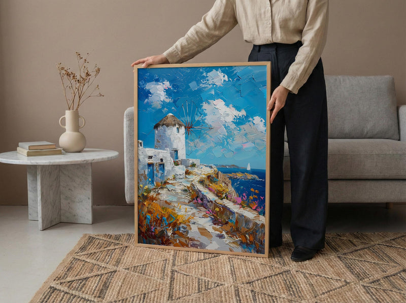 Mykonos Windmill Poster, Greece Decor - Golden Hour Art Print