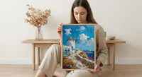Mykonos Windmill Poster, Greece Decor - Golden Hour Art Print