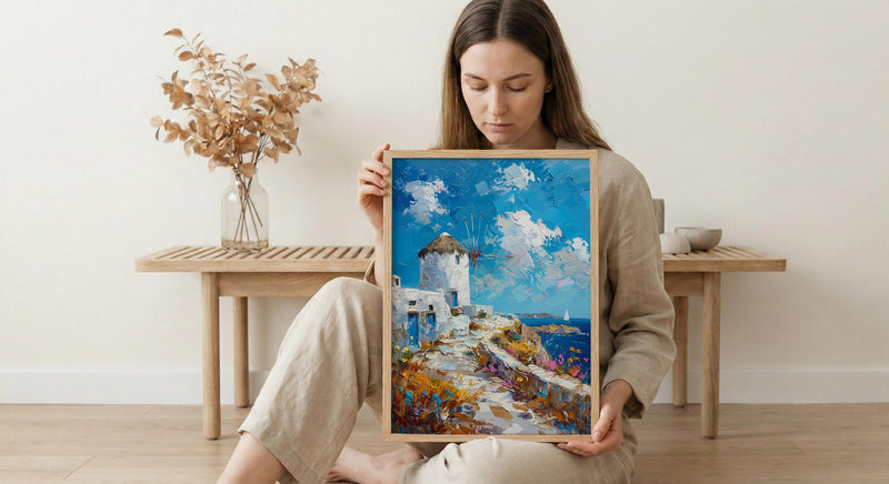 Mykonos Windmill Poster, Greece Decor - Golden Hour Art Print