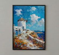 Mykonos Windmill Poster, Greece Decor - Golden Hour Art Print