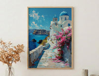 Santorini Wall Art, Greece Beach Decor - Blue Dome Poster