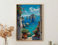 Capri Italy Wall Art, Faraglioni Rock Decor - Blue Ocean Poster