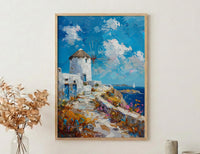 Mykonos Windmill Poster, Greece Decor - Golden Hour Art Print