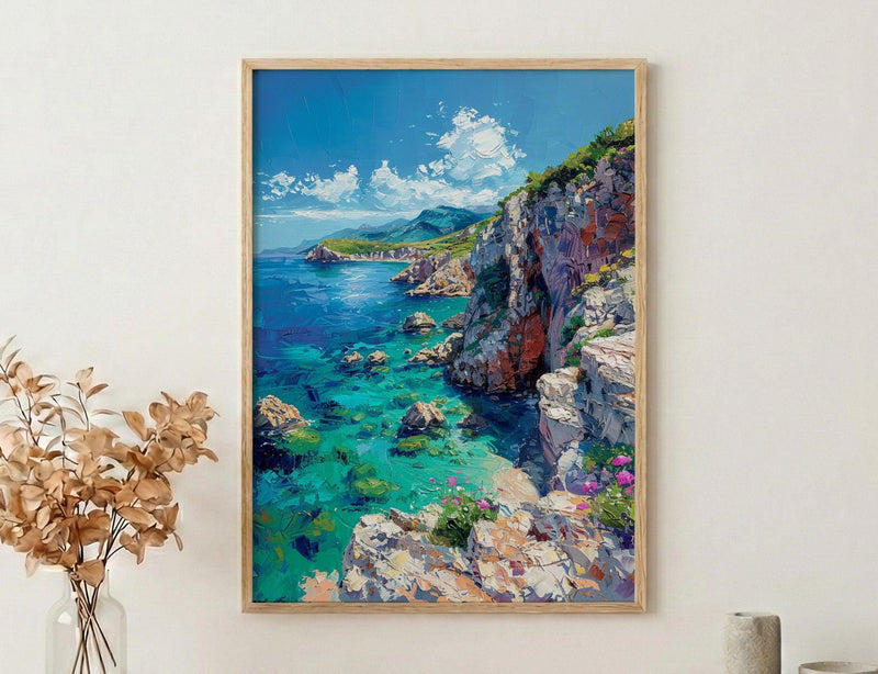 Corsica Art Print, France Coastal Decor - Red Granite Cliff