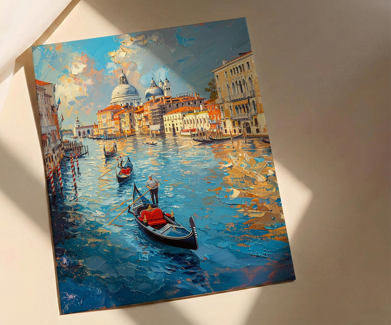 Venice Canal Wall Art, Italy City Decor - Black Gondola Print
