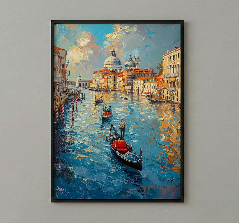 Venice Canal Wall Art, Italy City Decor - Black Gondola Print