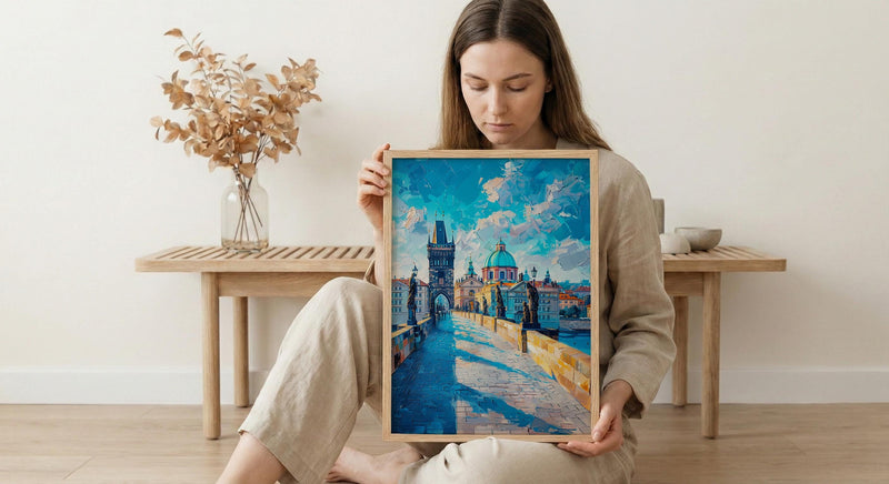 Prague Bridge Art Print, Czech Republic Decor - Historic Statue