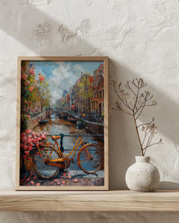 Amsterdam Canal Poster, Netherlands Decor - Vintage Bicycle