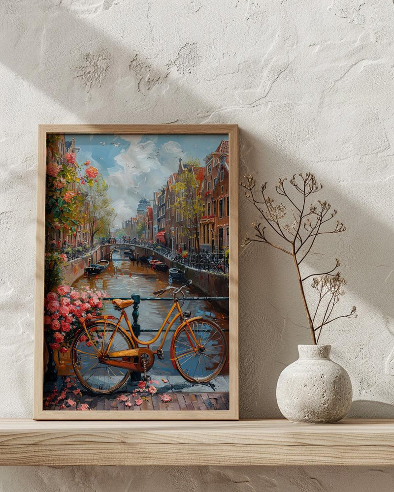 Amsterdam Canal Poster, Netherlands Decor - Vintage Bicycle