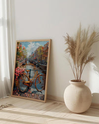 Amsterdam Canal Poster, Netherlands Decor - Vintage Bicycle