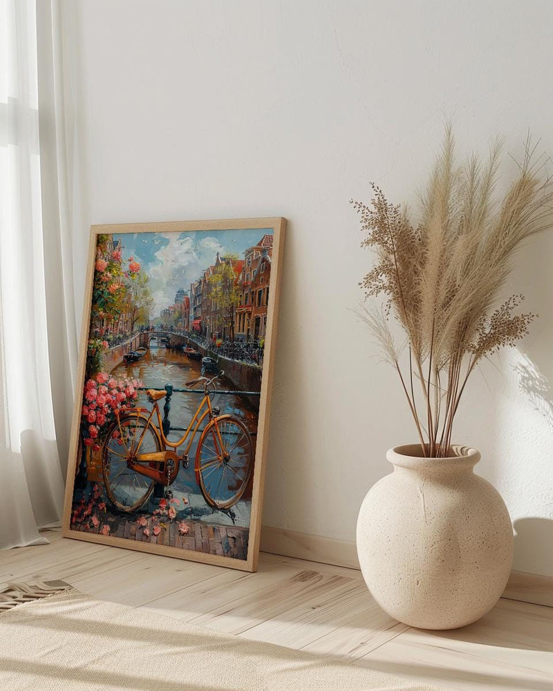 Amsterdam Canal Poster, Netherlands Decor - Vintage Bicycle