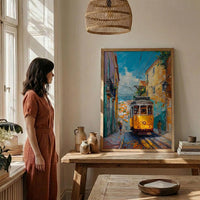 Lisbon Tram Art Print, Portugal City Decor - Cobblestone Street