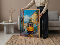Lisbon Tram Art Print, Portugal City Decor - Cobblestone Street