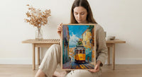 Lisbon Tram Art Print, Portugal City Decor - Cobblestone Street