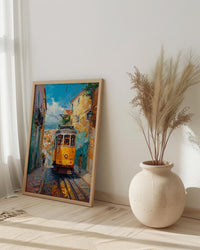 Lisbon Tram Art Print, Portugal City Decor - Cobblestone Street