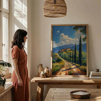 Tuscany Italy Poster, Rolling Hills Decor - Cypress Tree Art