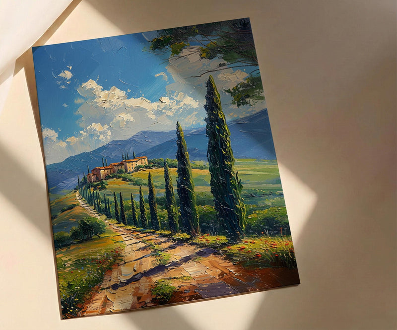 Tuscany Italy Poster, Rolling Hills Decor - Cypress Tree Art