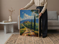 Tuscany Italy Poster, Rolling Hills Decor - Cypress Tree Art