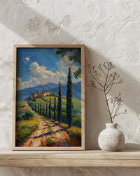 Tuscany Italy Poster, Rolling Hills Decor - Cypress Tree Art