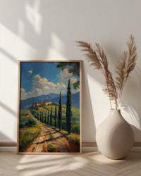 Tuscany Italy Poster, Rolling Hills Decor - Cypress Tree Art