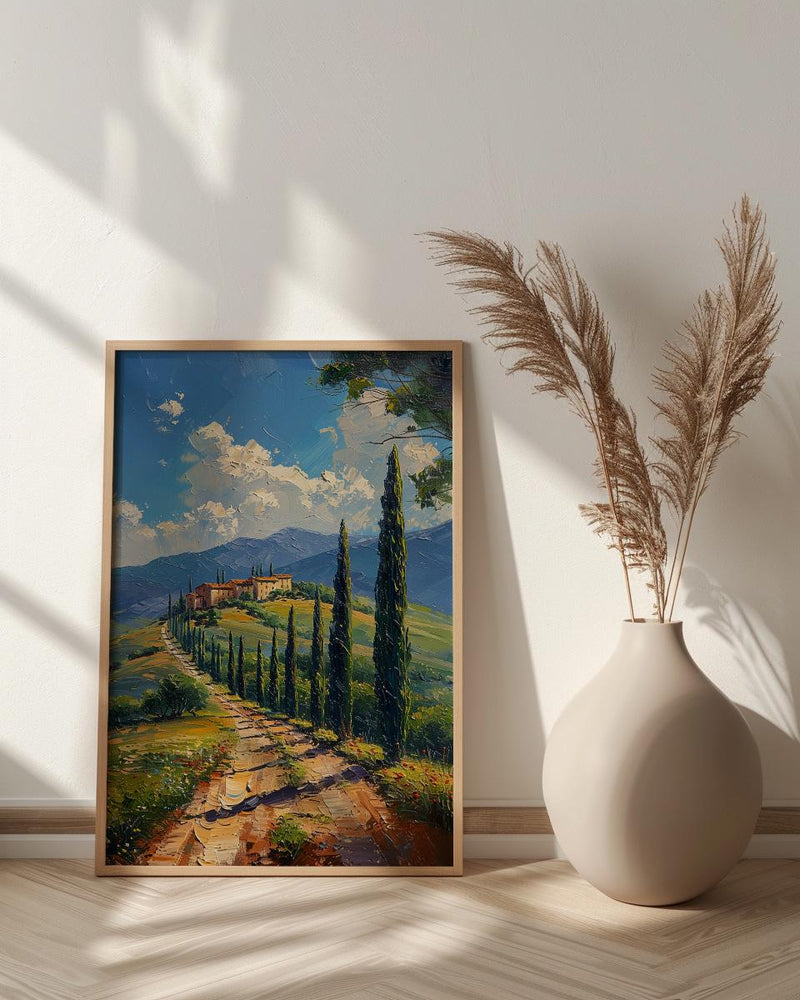 Tuscany Italy Poster, Rolling Hills Decor - Cypress Tree Art