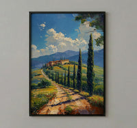 Tuscany Italy Poster, Rolling Hills Decor - Cypress Tree Art