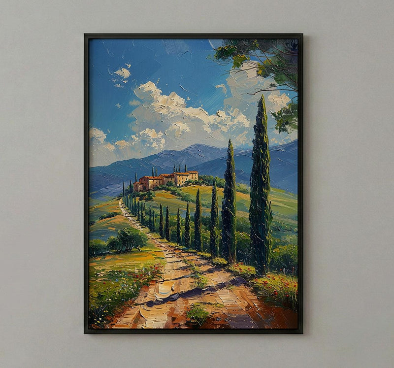 Tuscany Italy Poster, Rolling Hills Decor - Cypress Tree Art