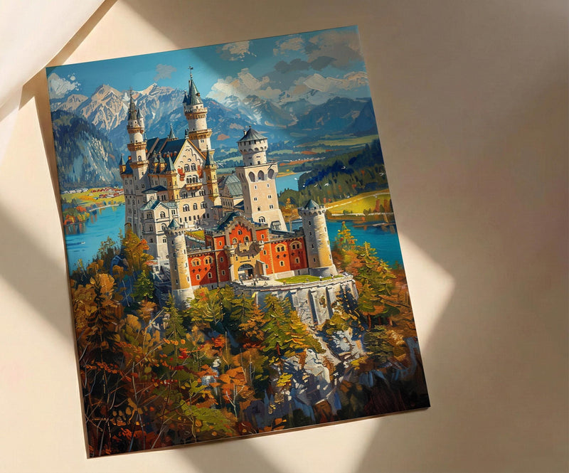 Bavarian Alps Poster, Germany Castle Decor - Neuschwanstein Art
