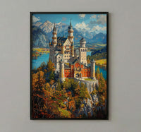 Bavarian Alps Poster, Germany Castle Decor - Neuschwanstein Art
