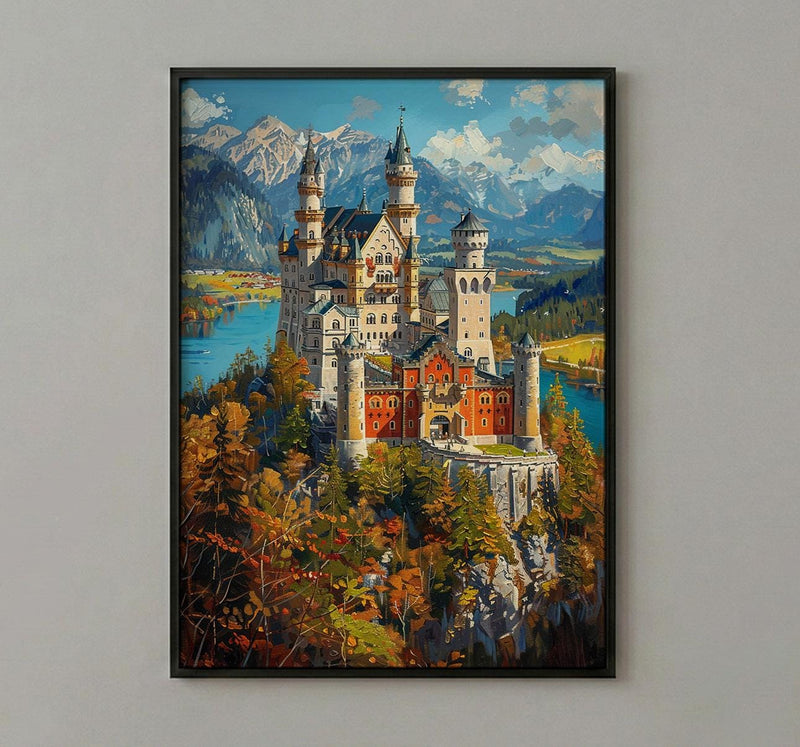 Bavarian Alps Poster, Germany Castle Decor - Neuschwanstein Art