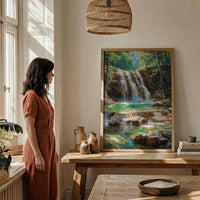 Plitvice Lakes Art, Croatia Nature Decor - Emerald Waterfall Print