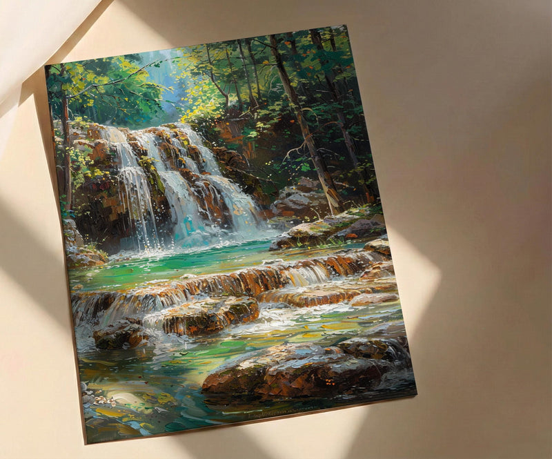 Plitvice Lakes Art, Croatia Nature Decor - Emerald Waterfall Print