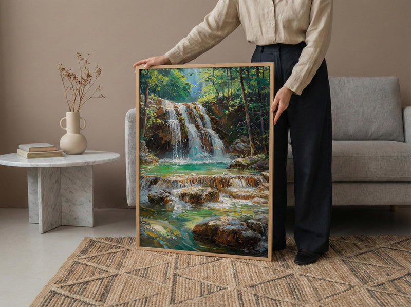 Plitvice Lakes Art, Croatia Nature Decor - Emerald Waterfall Print